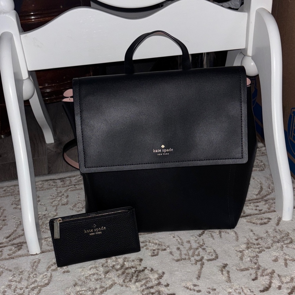 Kate Spade Somerville Road Megyn Black Backpack and Pebbled Leather Black Wallet